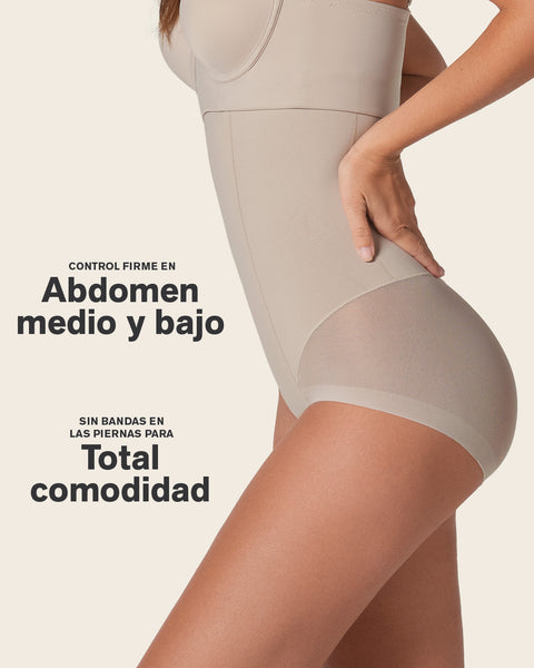 Bloomer faja de tiro alto y control de abdomen invisible en glúteos#color_802-cafe-claro