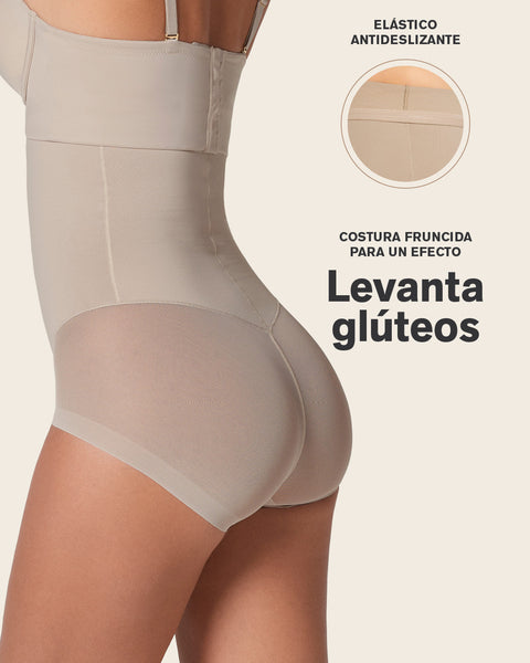 Bloomer faja de tiro alto y control de abdomen invisible en glúteos#color_802-cafe-claro