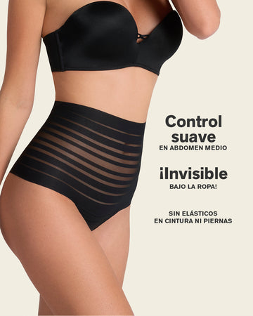 Bloomer alto de control suave con encaje en bandas#color_700-negro