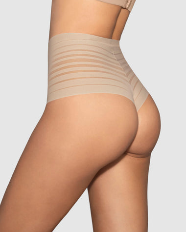 Bloomer alto de control suave con encaje en bandas#color_802-cafe-claro