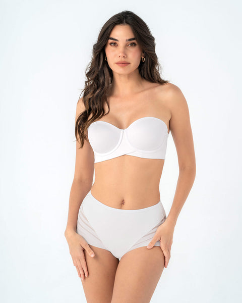 Bloomer faja clásico con control moderado de abdomen y bandas en tul#color_000-blanco