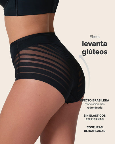 Bloomer faja clásico con control moderado de abdomen y bandas en tul#color_700-negro