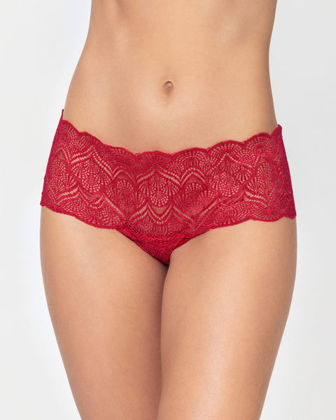 Bloomer estilo cachetero en encaje con transparencias y bordes redondeados#color_309-rojo