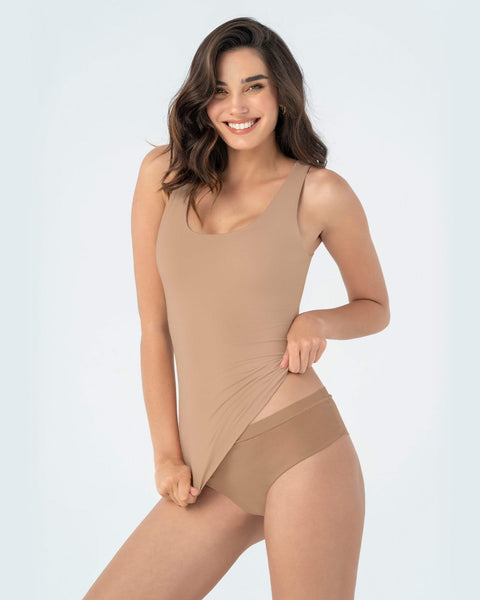 Blusa de control moderado con doble capa en abdomen#color_801-cafe-medio