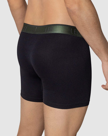 Bóxer medio diseño ergonómico ultrafresco y cómodo en microfibra#color_496-negro-elastico-verde