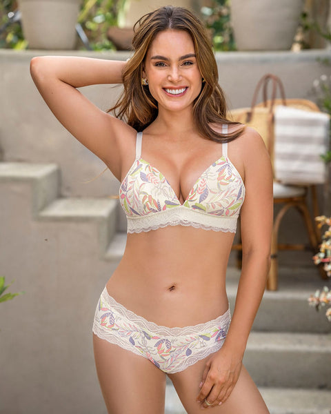 Brasier ultracómodo con encaje en la base y espalda Comfy Bra#color_a52-marfil-estampado