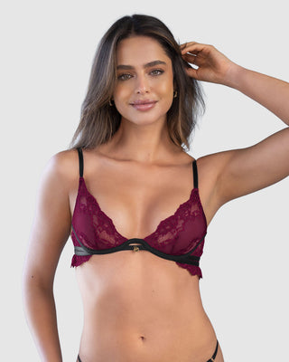 Brasier escote profundo en encaje y tul#color_220-vino