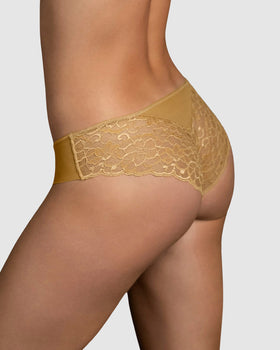 Bloomer cachetero descaderado en encaje y tela lisa#color_127-dorado
