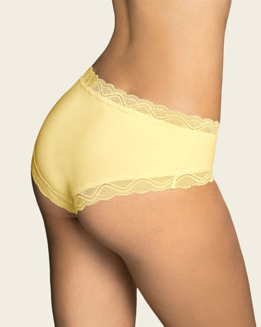 Bloomer hípster tiro medio en tela lisa y encaje#color_b58-amarillo-claro