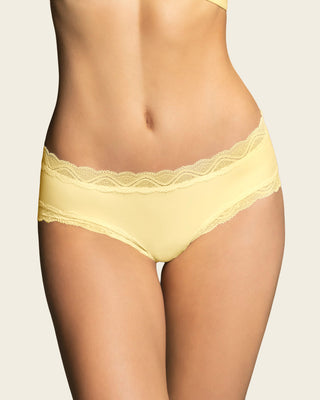 Bloomer hípster tiro medio en tela lisa y encaje#color_b58-amarillo-claro