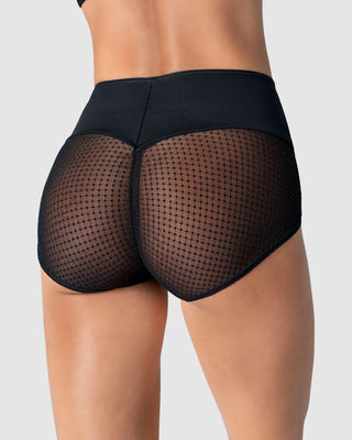 Bloomer clásico de control fuerte en abdomen, glúteos en tul#color_700-negro