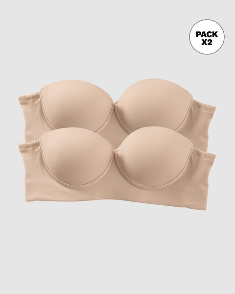 Paquete x2 strapless bustier 360° de perfección#color_802-cafe-claro