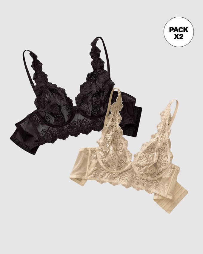 Paquete x 2 brasieres en encaje y transparencias#color_s01-negro-beige
