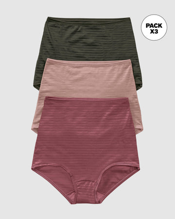 Paquete x 3 bloomers clásicos con máximo cubrimiento#color_s23-verde-vino-rosa