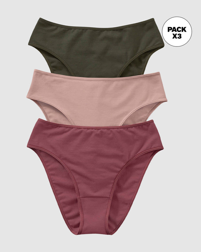 Paquete x 3 bloomers tipo bikini con buen cubrimiento#color_s30-verde-vino-rosa