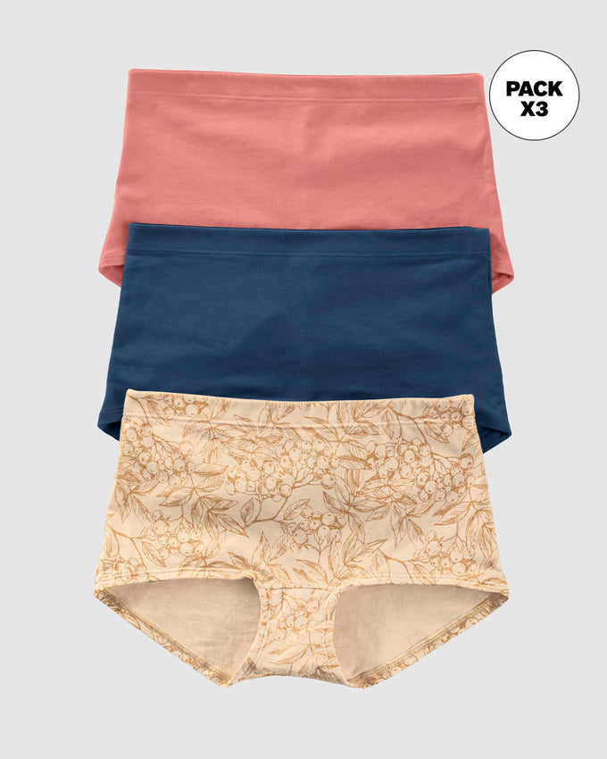 Paquete x 3 cómodos bloomers estilo bóxers en algodón elástico#color_s28-azul-rosa-marfil-estampado