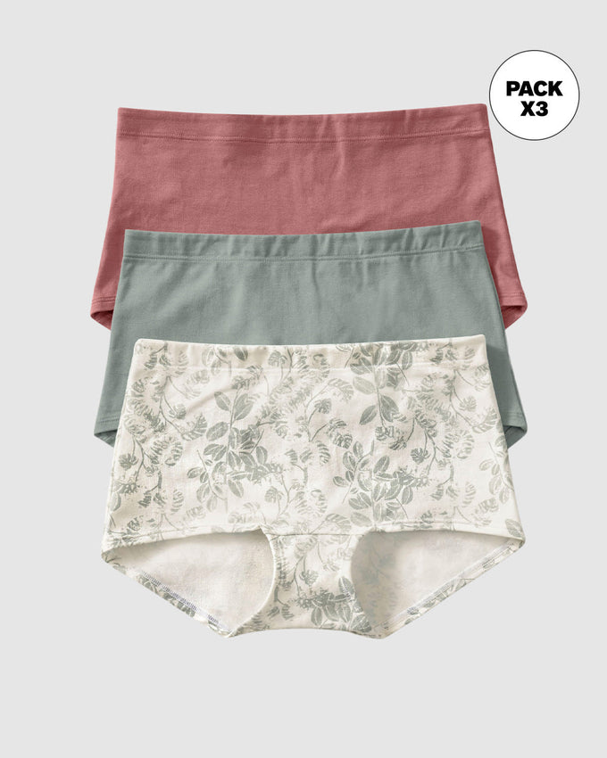 Paquete x 3 cómodos bloomers estilo bóxers en algodón elástico#color_s29-gris-palo-de-rosa-marfil-estampado