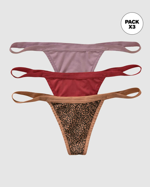 Paquete x 3 tangas hilos descaderadas#color_s36-rojo-cereza-lila-leopardo