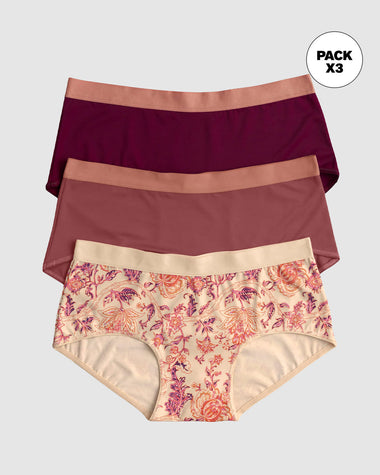 Paquete x 3 hipsters cómodos y suaves de buen cubrimiento#color_s03-coral-vino-estampado