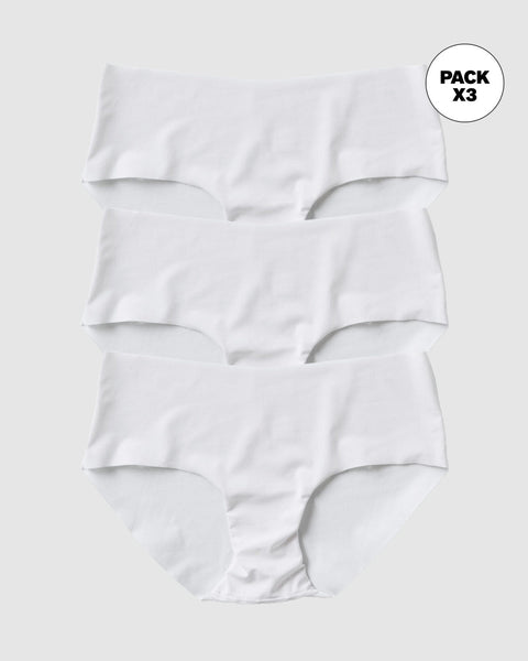 Paquete x3 bloomers hípster invisible ultraplano sin elásticos y de pocas costuras#color_000-blanco