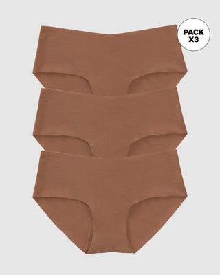Paquete x3 bloomers hípster invisible ultraplano sin elásticos y de pocas costuras#color_640-cafe-oscuro