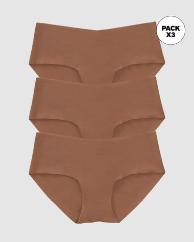 Paquete x3 bloomers hípster invisible ultraplano sin elásticos y de pocas costuras#color_640-cafe-oscuro