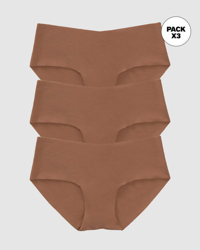 Paquete x3 bloomers hípster invisible ultraplano sin elásticos y de pocas costuras#color_640-cafe-oscuro