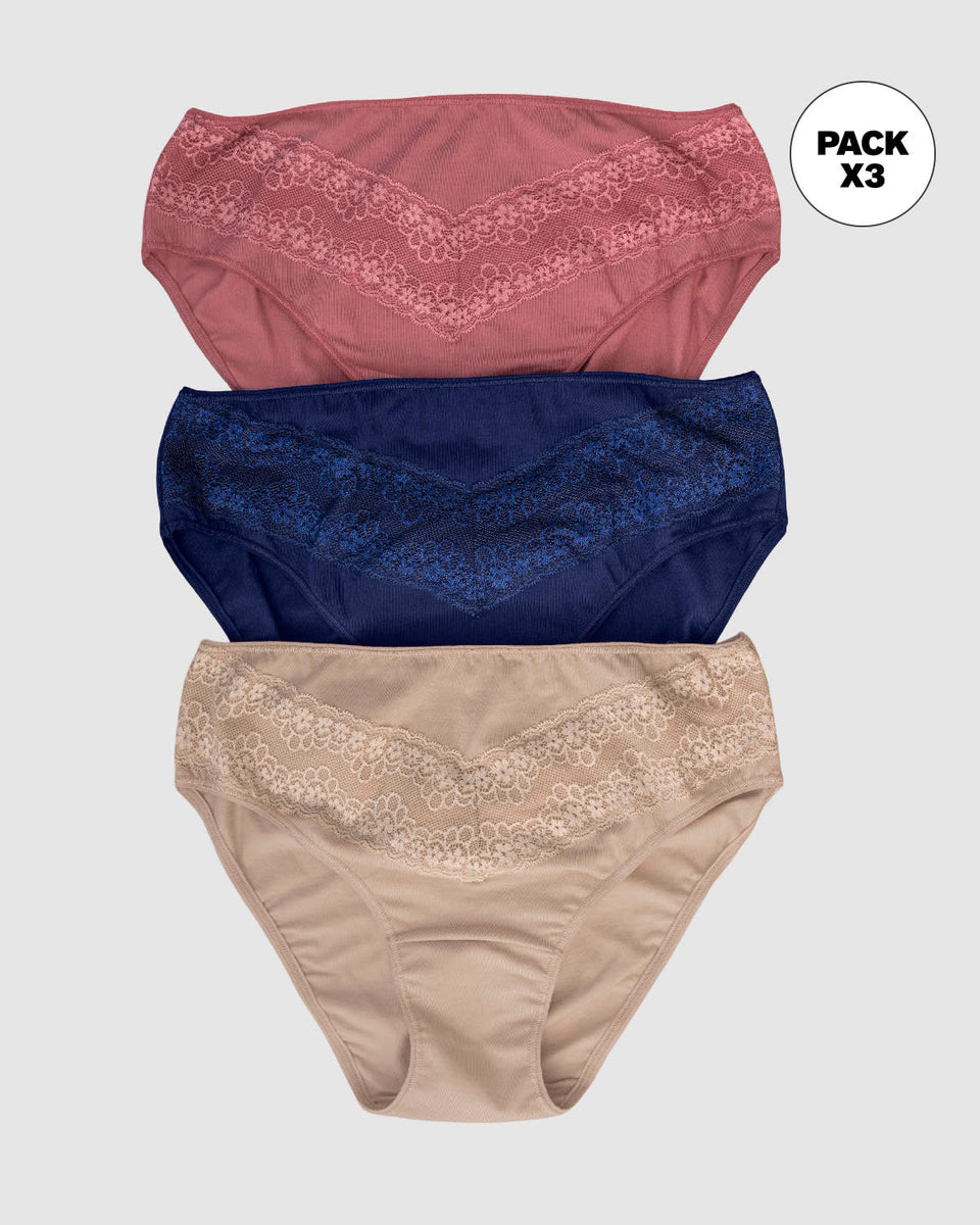 Paquete x 3 bloomers tipo bikini clásicos y confortables