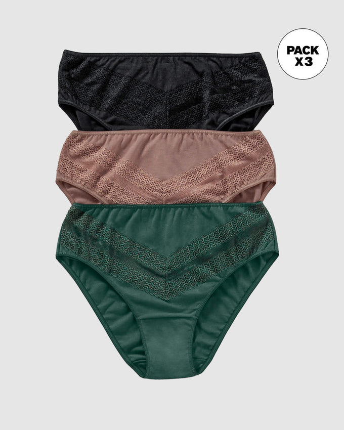 Paquete x 3 bloomers tipo bikini clásicos y confortables#color_s27-verde-negro-salmon