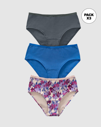 Paquete x 3 Bloomer Clásico de Máxima Comodidad y Frescura#color_s33-gris-estampado-manchas-azul-rey