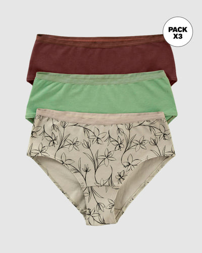 Paquete x 3 bloomers clásicos de máxima comodidad y frescura#color_s35-vino-marron-verde-medio-estampado-flores