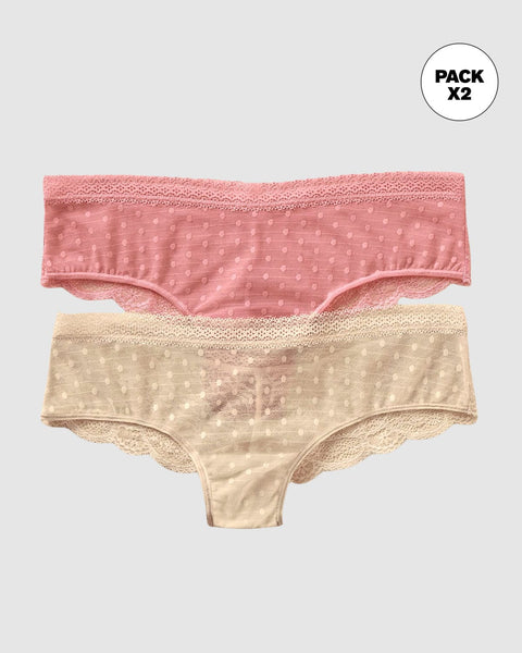 Paquete x 2 bloomers cacheteros en encaje y tul#color_s37-marfil-rosado