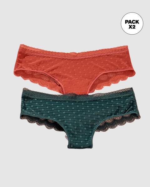 Paquete x 2 Bloomers Cacheteros en Encaje y Tul#color_s45-verde-oscuro-terracota