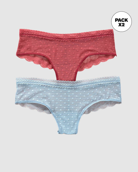 Paquete x 2 Bloomers Cacheteros en Encaje y Tul#color_s49-rojo-azul-claro