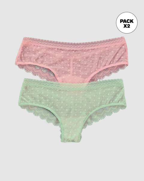 Paquete x 2 Bloomers Cacheteros en Encaje y Tul#color_s50-rosado-claro-verde-menta