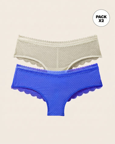 Paquete x 2 Bloomers Cacheteros en Encaje y Tul#color_s54-azul-marfil