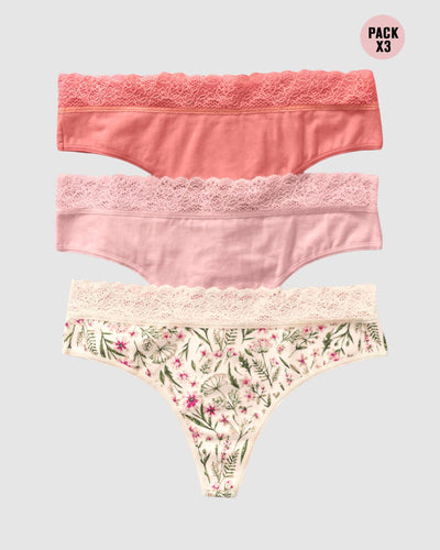 Brasileras paquete x3 en algodón elástico con detalle en encaje#color_s09-rosado-coral-estampado