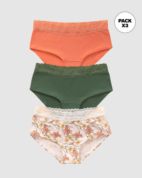Paquete x3 bloomers estilo hípster total comodidad#color_s15-naranja-estampado-flores-verde
