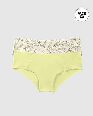 Paquete x 2 hípsters invisibles ultracómodos de tiro bajo#color_s14-fondo-marfil-estampado-verde-claro