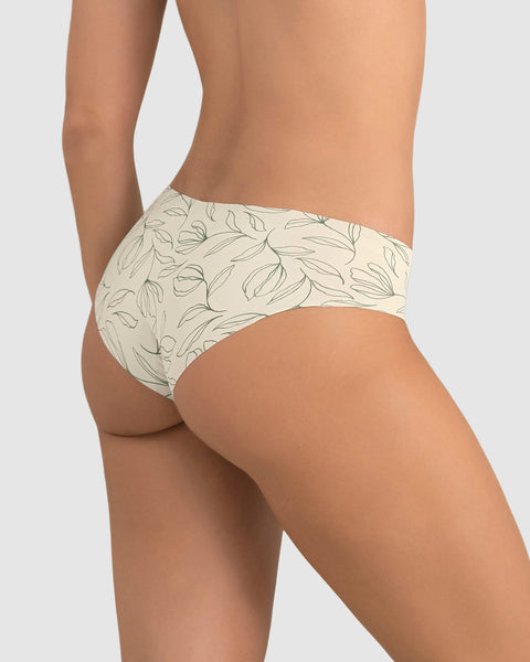 Paquete x 2 hípsters invisibles ultracómodos de tiro bajo#color_s14-fondo-marfil-estampado-verde-claro