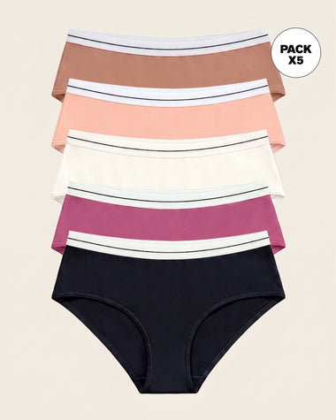 Paquete x 5 bloomers estilo hípster#color_s11-marfil-negro-rojo-violeta-durazno-cafe