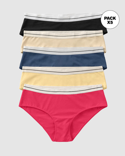 Paquete x 5 bloomers estilo hípster#color_s17-negro-marfil-amarillo-azul-coral