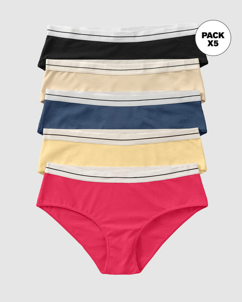 Paquete x 5 bloomers estilo hípster#color_s17-negro-marfil-amarillo-azul-coral