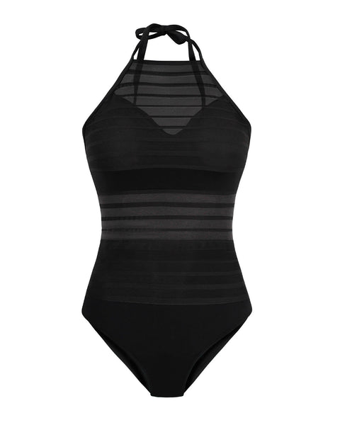 Vestido de baño entero con control suave y transparencias en escote y abdomen#color_700-negro