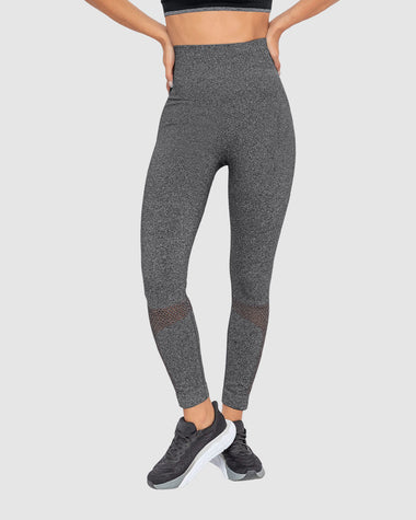 Legging deportivo tiro alto sin costuras con fajón doble en cintura y mallas transpirables#color_717-gris