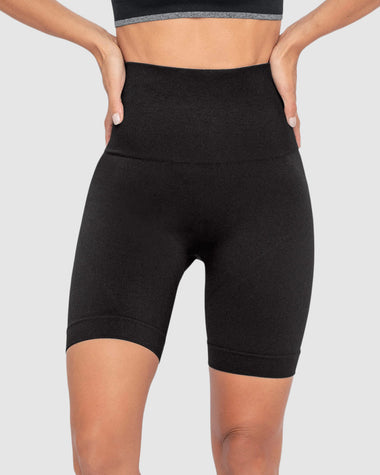 Short ciclista sin costuras control fuerte en abdomen medio y moderado en muslos#color_700-negro