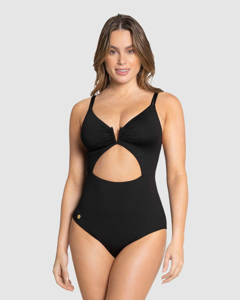 Traje de baño entero con control suave en abdomen bajo#color_700-negro