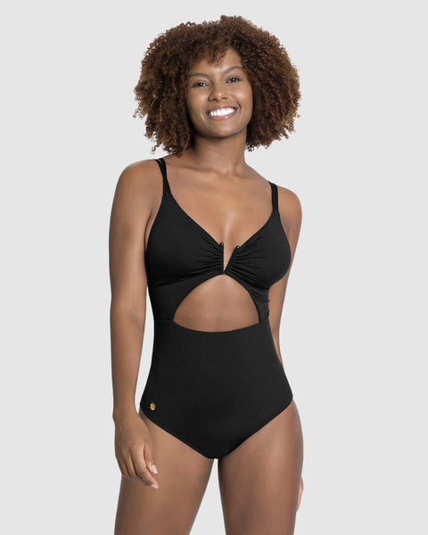 Traje de baño entero con control suave en abdomen bajo#color_700-negro