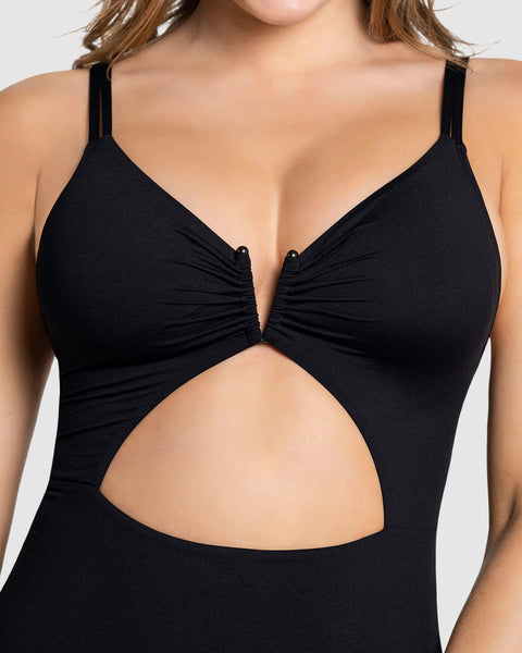 Traje de baño entero con control suave en abdomen bajo#color_700-negro