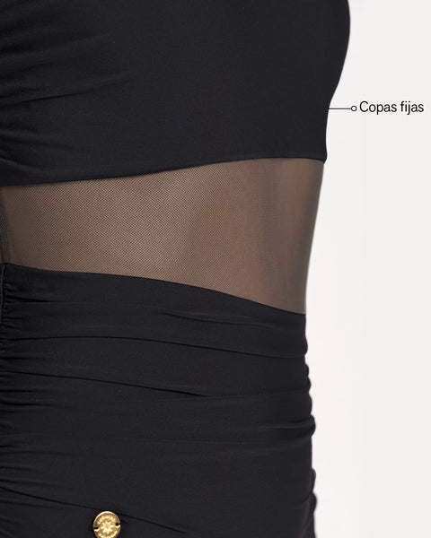 Traje de baño entero de un solo hombro con control de abdomen#color_700-negro